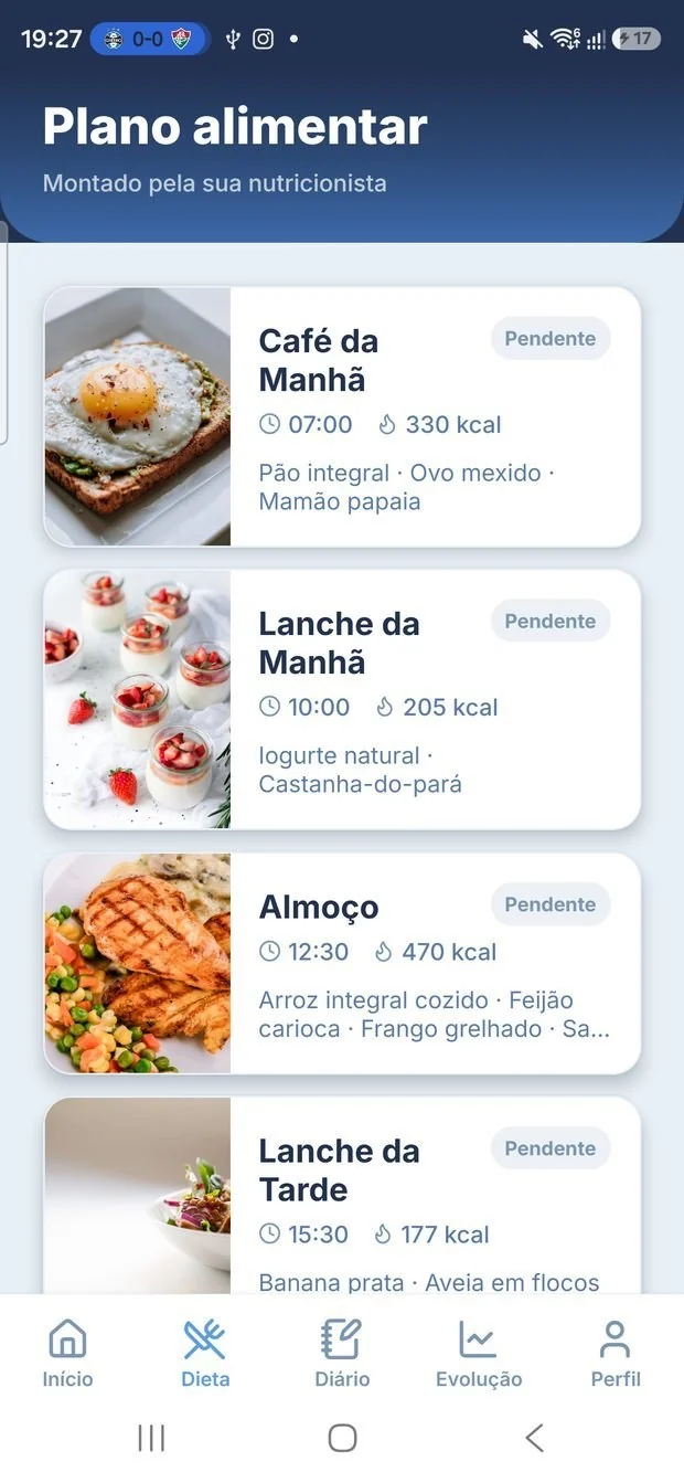 App do paciente: plano alimentar do dia